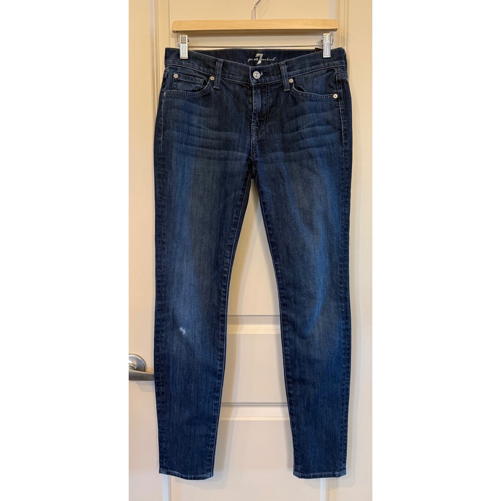 7 For All Mankind Women's Dark Wash Everyday Casual Skinny Denim Jeans Size 28